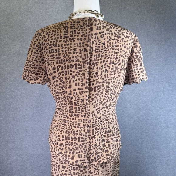 Vintage Y2K‎ Spenser Jeremy Leopard 100% Silk Midi Dress Size 10 Short Sleeve V - Picture 7 of 12